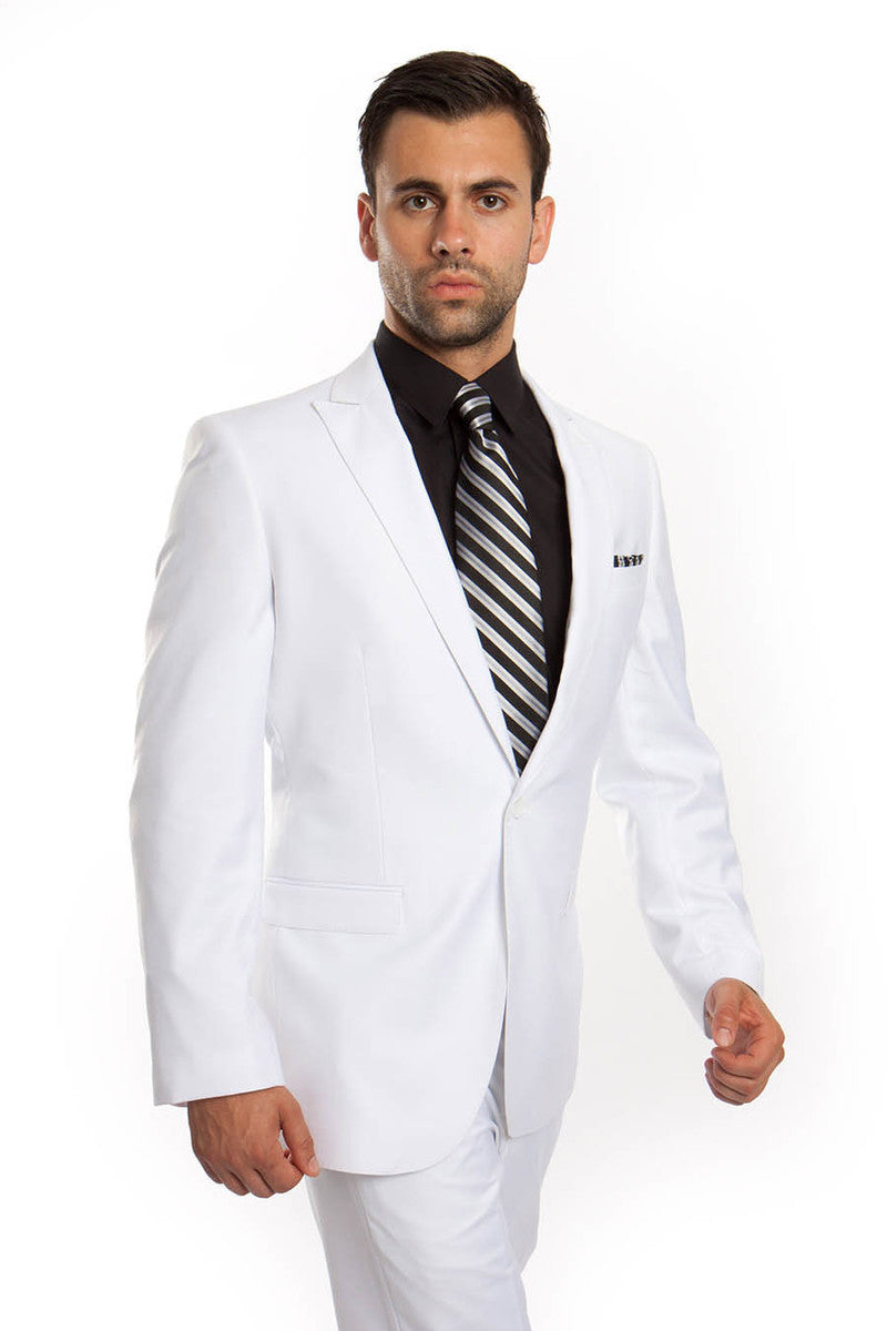 White Men's Slim Fit Suit with One Button Peak Lapel