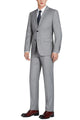 "Light Grey Slim Fit Wool Suit for Men - Basic Two Button with Optional Vest"