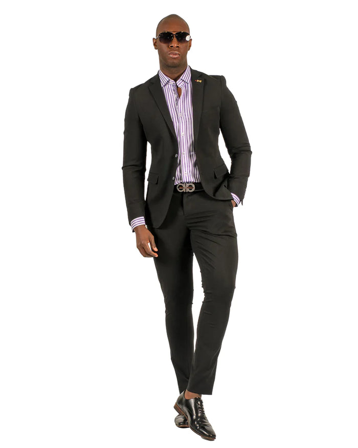 Stretch Fabric - "Black" Light Weight Suit - Slim Fitted Suit "Style #"