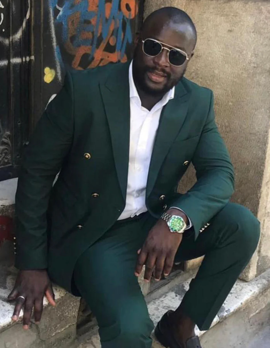 Best  Mens Designer Modern Fit Double Breasted Wool Suit with Gold Buttons in Forrest Green  - For Men  Fashion Perfect For Wedding or Prom or Business  or Church