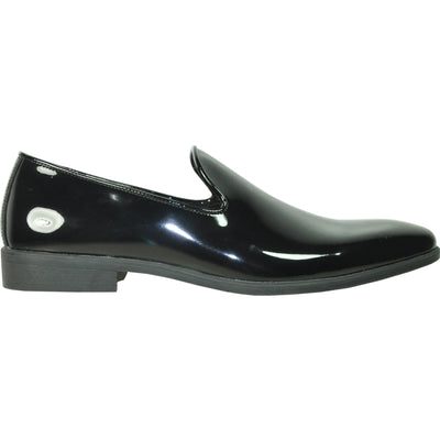 "Black Men's Classic Patent Loafer - Plain Toe Slip-On Tuxedo Shoe"