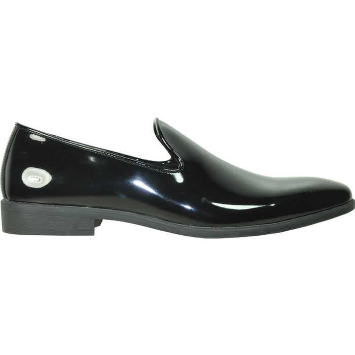 "Black Men's Classic Patent Loafer - Plain Toe Slip-On Tuxedo Shoe"