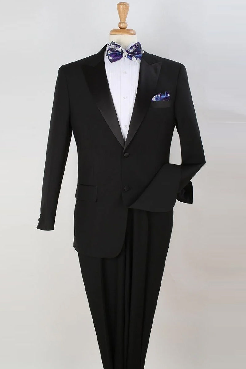 "Black Classic Fit Tuxedo with Peak Lapel & Pleated Pants - Men's 2 Button"