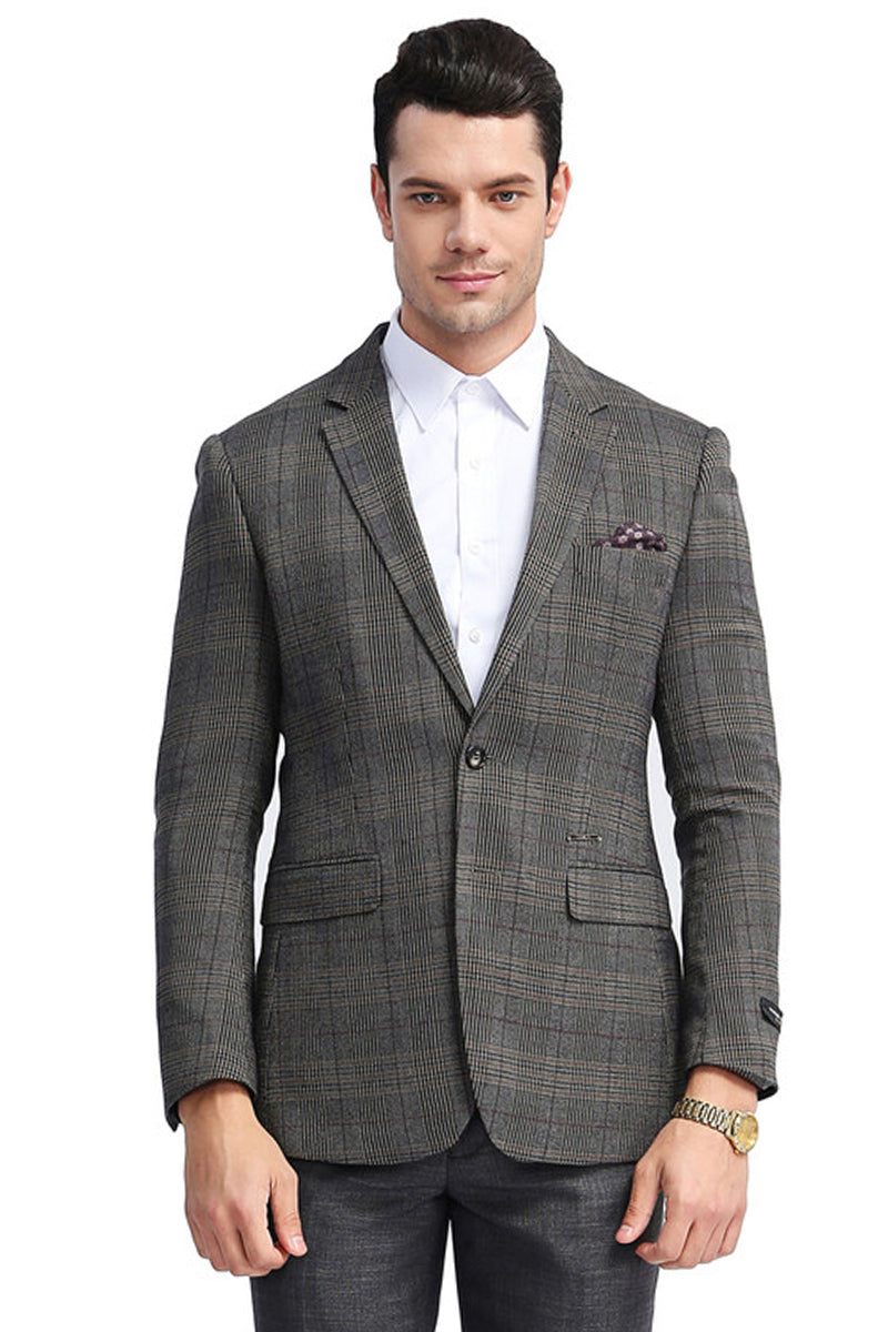 "Glen Plaid Men's Slim Fit Sport Coat - Charcoal Grey Two Button" - X-Small