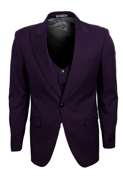 "Mens Stacy Adams Suit - Stacy Adams Suit Men's Vested purple  Suit - One Button Peak Lapel in Eggplant"