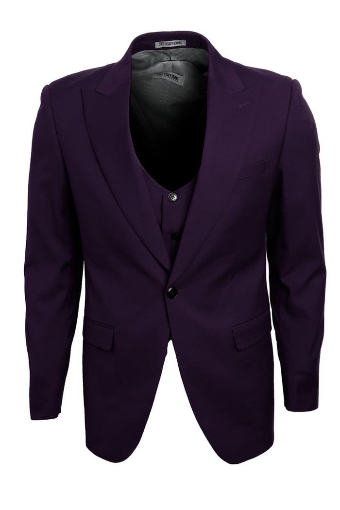 "Mens Stacy Adams Suit - Stacy Adams Suit Men's Vested purple  Suit - One Button Peak Lapel in Eggplant"