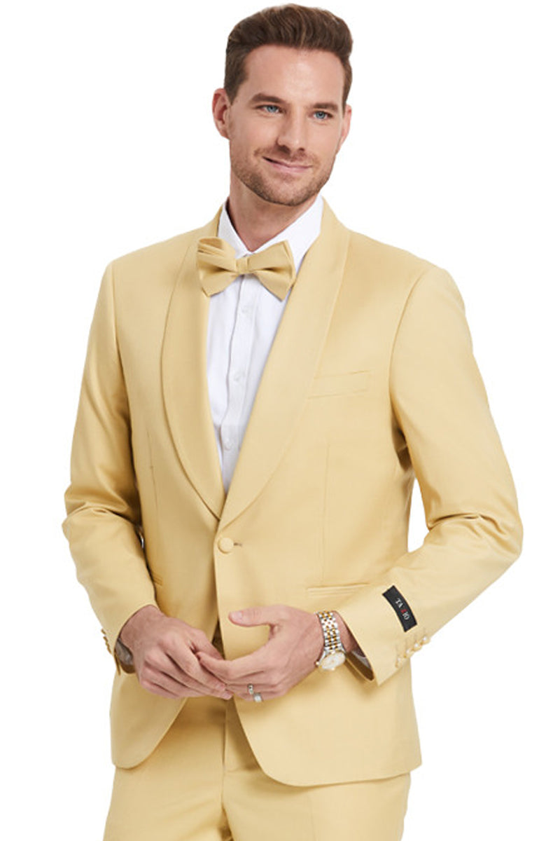 "Dijon Yellow Men's Wedding Suit - One Button Shawl Lapel Dinner Jacket"