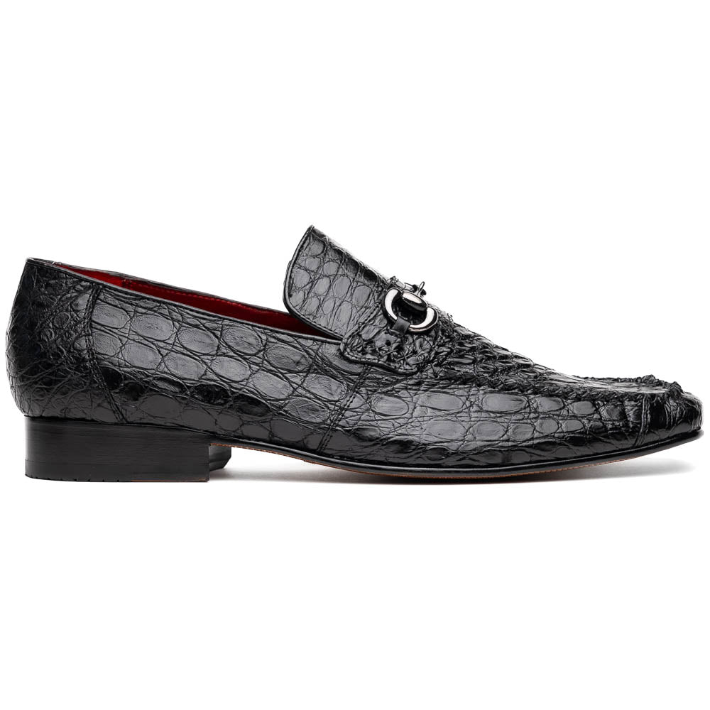 Marco Di Milano Landro Shoes Black Exotic Crocodile Horsebit Loafers - 6