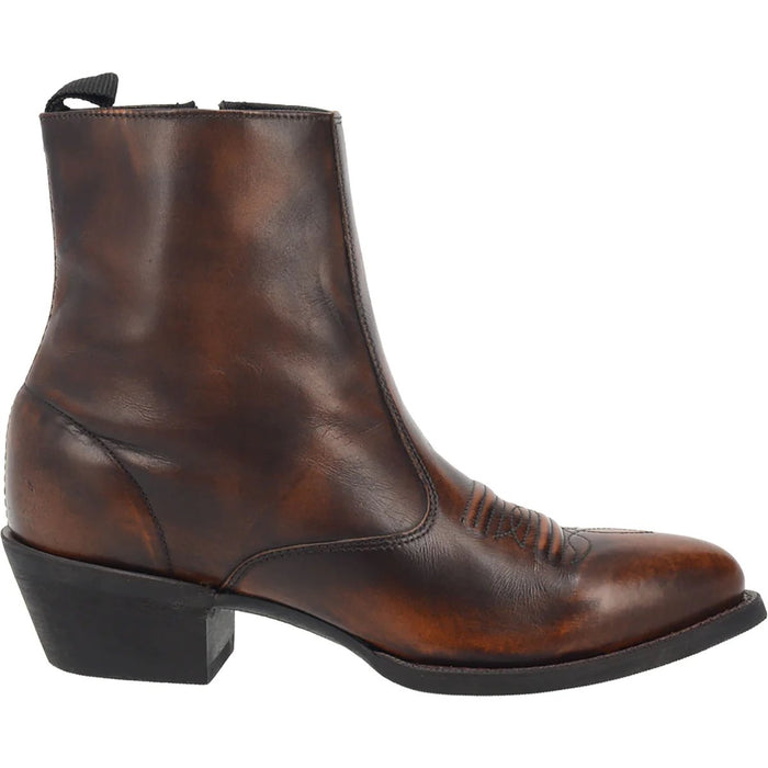 Men's Ostrich Print Leather Square Toe Boots - Dark Brown - 6