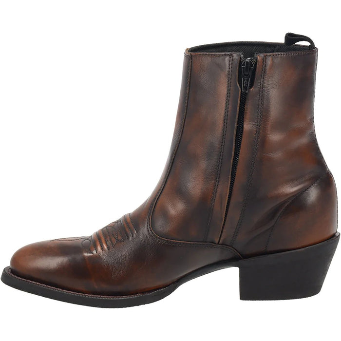 Men's Ostrich Print Leather Square Toe Boots - Dark Brown - 6