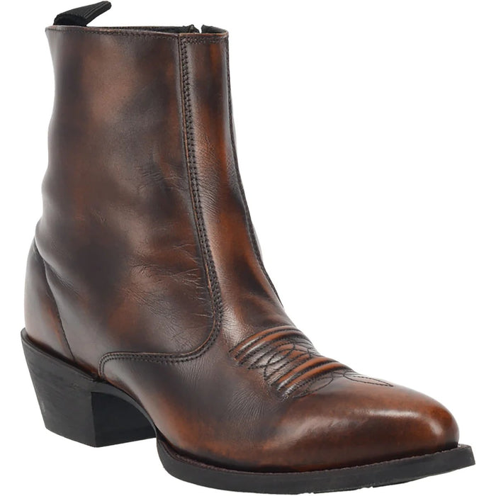 Men's Ostrich Print Leather Square Toe Boots - Dark Brown - 6