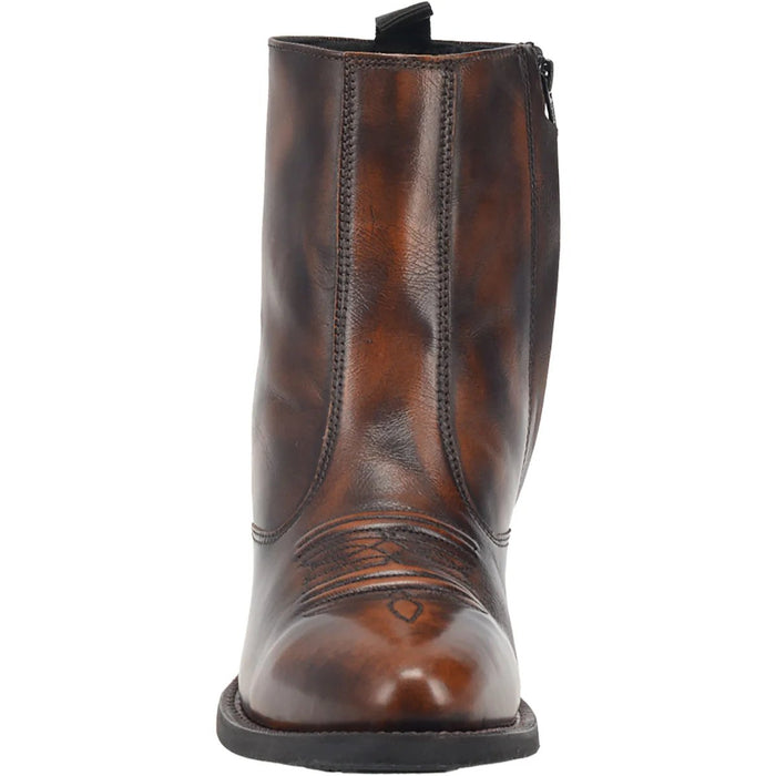 Men's Ostrich Print Leather Square Toe Boots - Dark Brown - 6