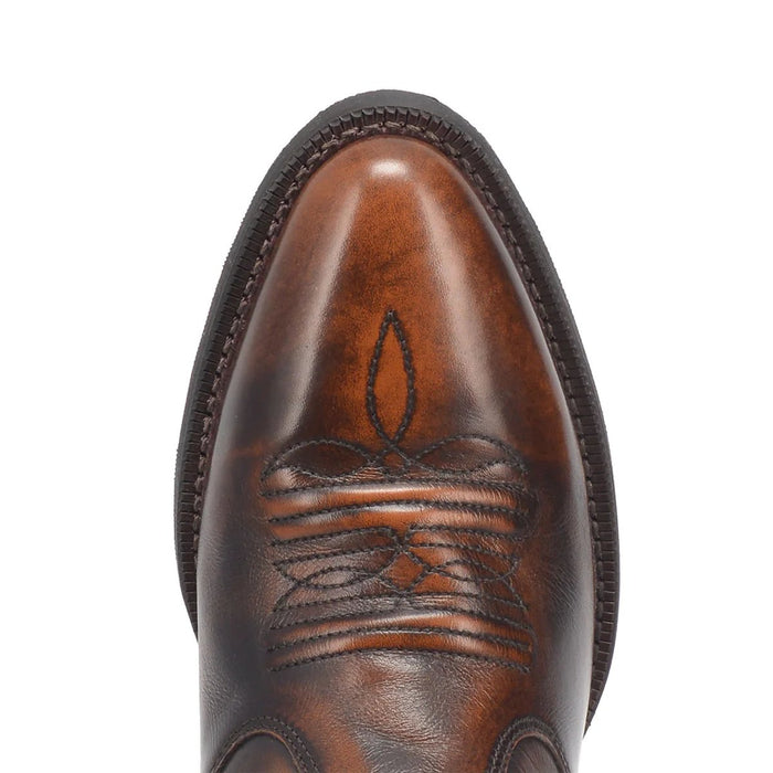 Men's Ostrich Print Leather Square Toe Boots - Dark Brown - 6