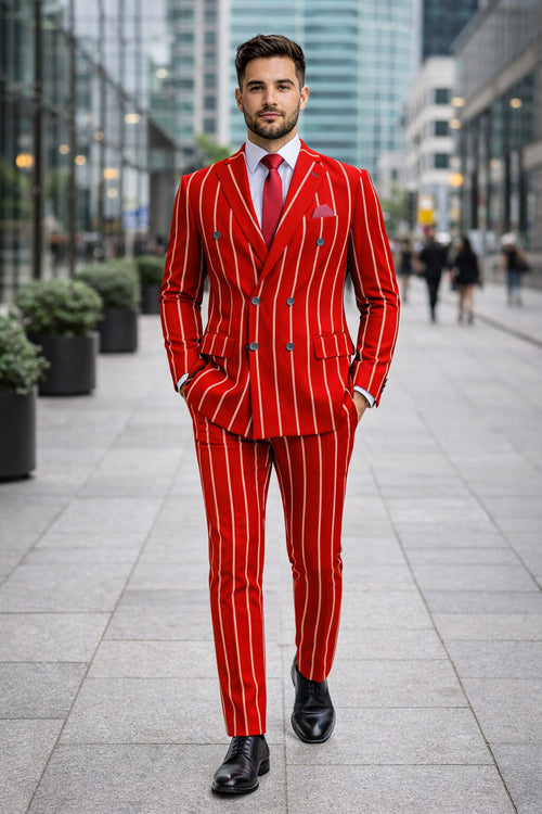 Burgundy Pinstripe Suit - Mens 1920s Gangster Pinstripe Suit - Lapel Chalk Pinstripe Red