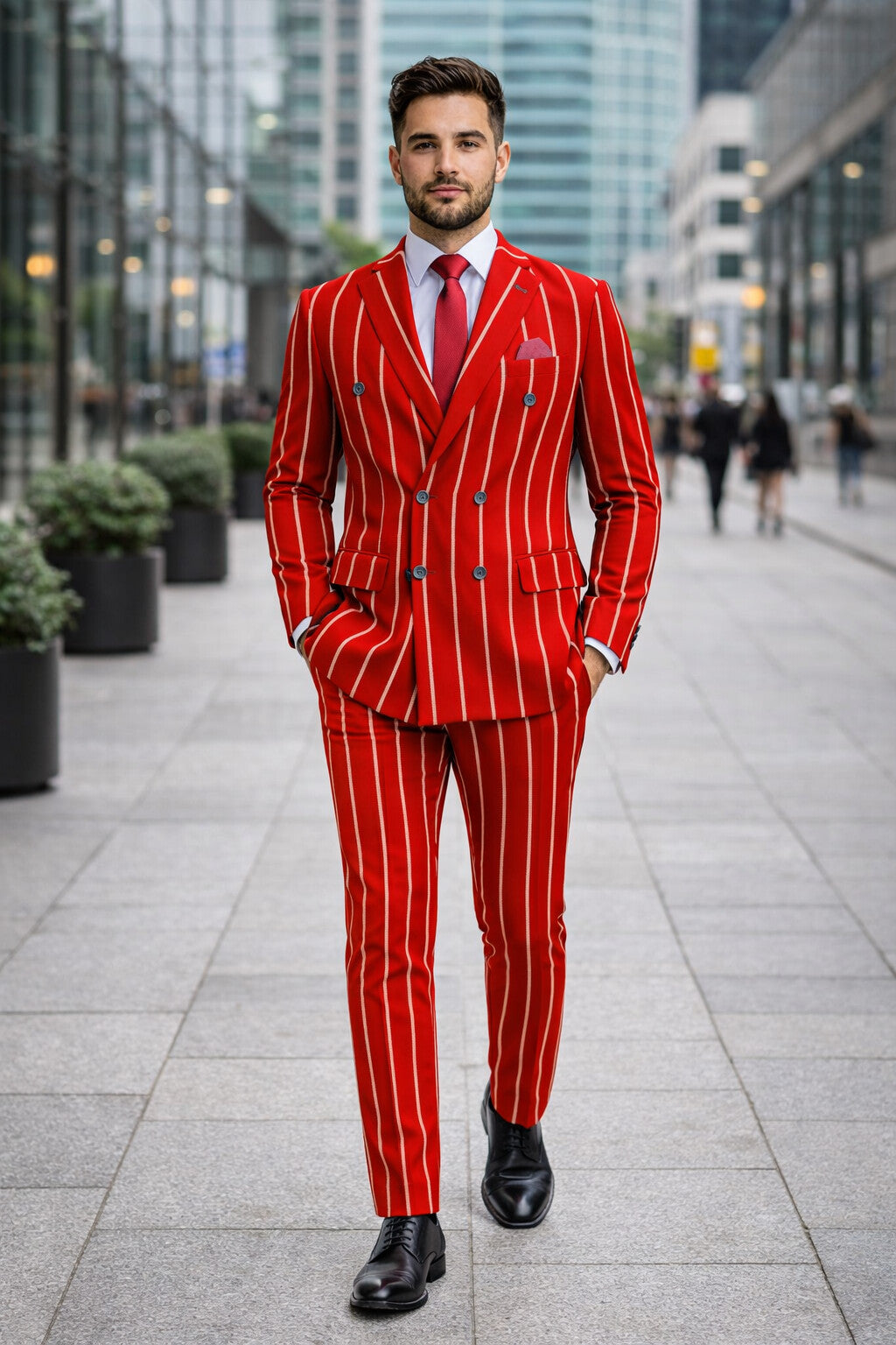 Burgundy Pinstripe Suit - Mens 1920s Gangster Pinstripe Suit - Lapel Chalk Pinstripe Red