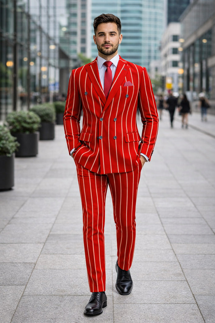 Burgundy Pinstripe Suit - Mens 1920s Gangster Pinstripe Suit - Lapel Chalk Pinstripe Red
