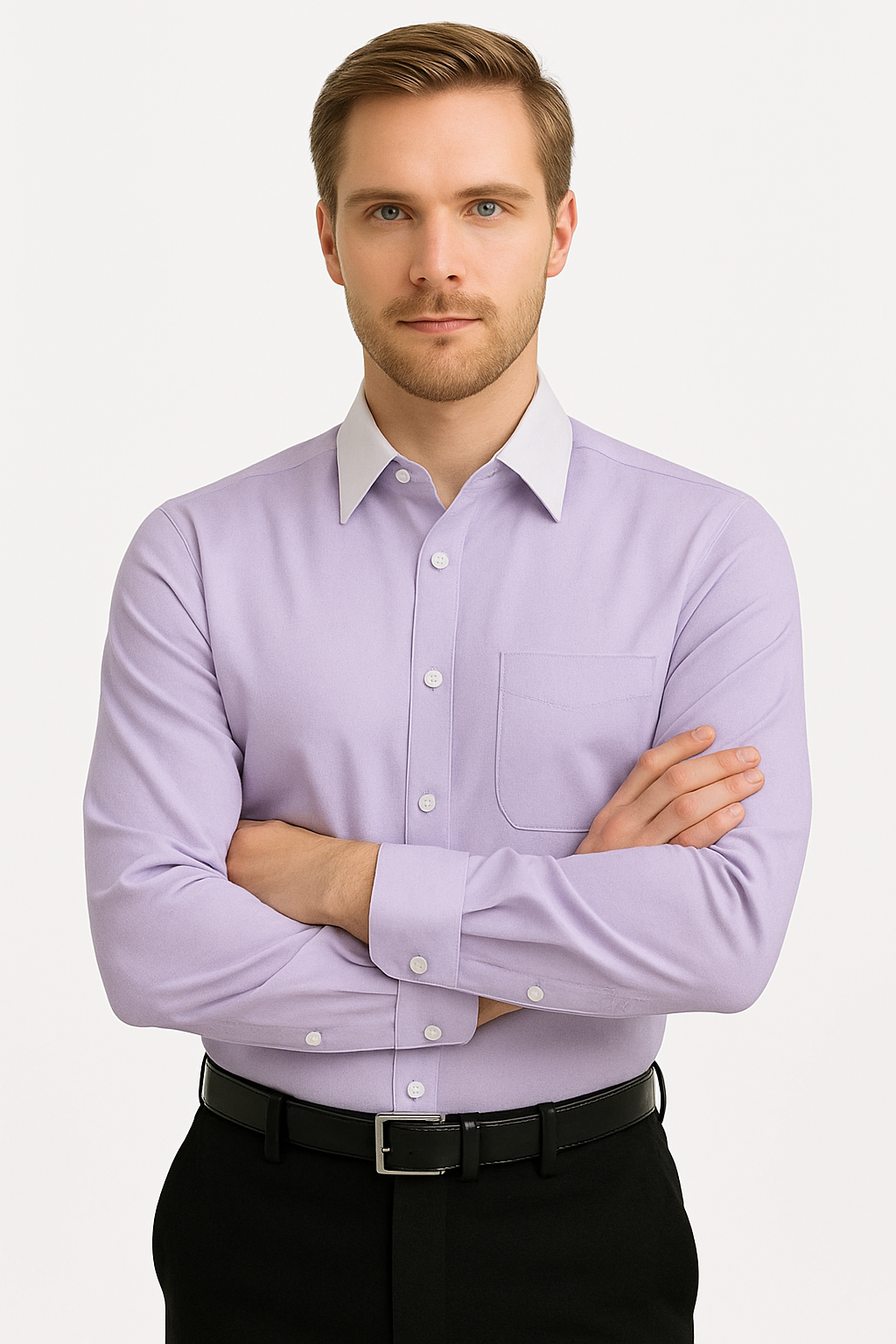 Classic Stylish Fashionable -White Collar Two Toned Contrast white collars Multi-color Men's Dress Shirt - Medium 15.5" Neck / 34-35" Sleeve