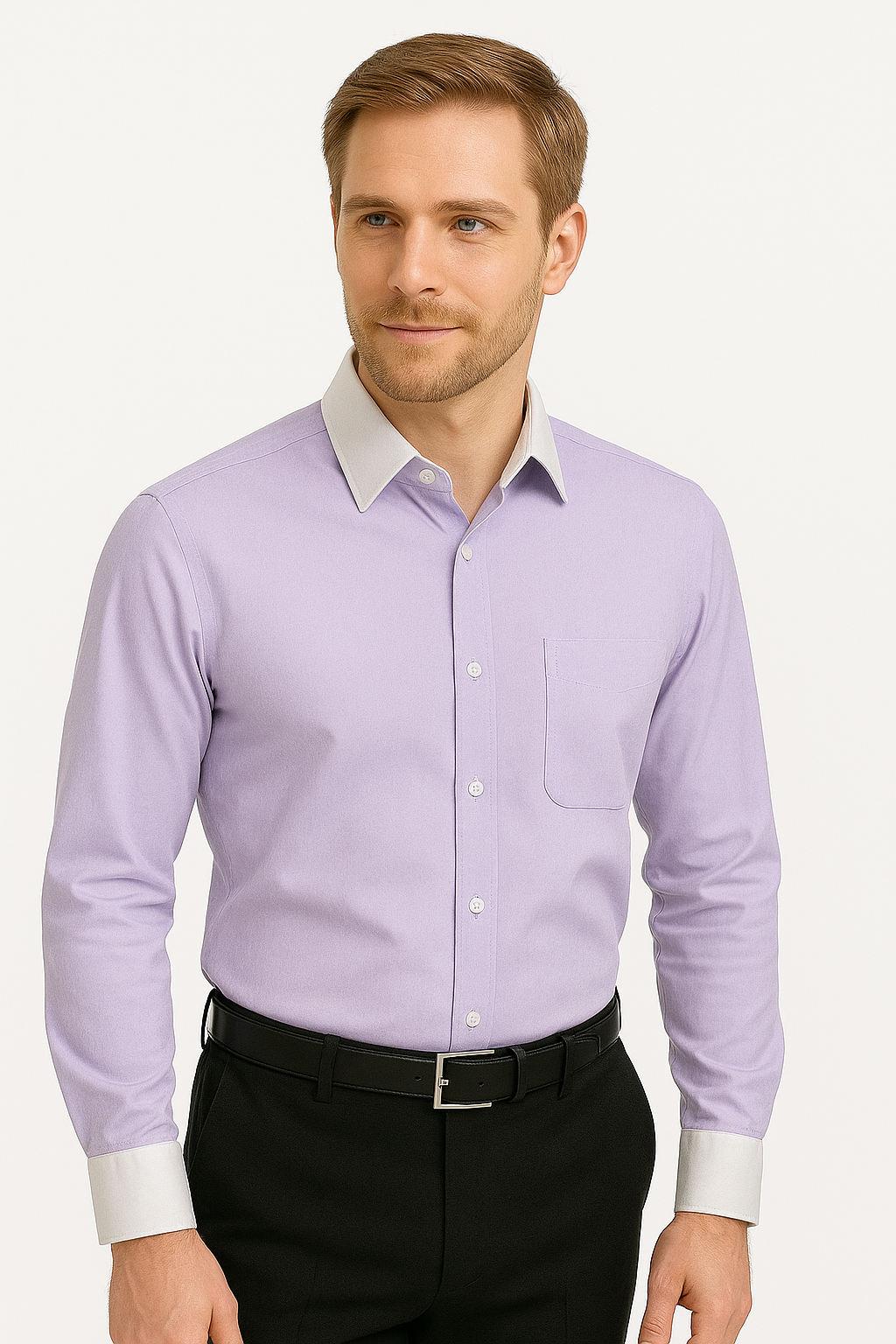 Classic Stylish Fashionable -White Collar Two Toned Contrast white collars Multi-color Men's Dress Shirt - Medium 15.5" Neck / 34-35" Sleeve