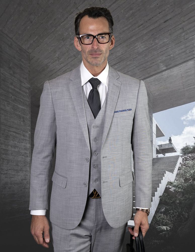 Mens 3 Piece 100% Wool Executive Suit Slim Fit Professional Look Statement - 38 Short Jacket+32 Waist Adjustable 28to34)(Height: 5 4 to5 7 )(Neck  15-16.5)S-M)
