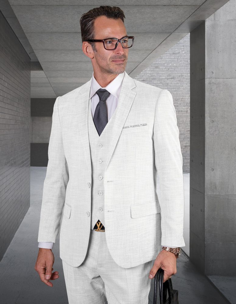 Mens 3 Piece 100% Wool Executive Suit Slim Fit Professional Look Statement - 38 Short Jacket+32 Waist Adjustable 28to34)(Height: 5 4 to5 7 )(Neck  15-16.5)S-M)