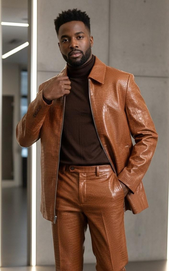 Leisure Suit Rust Crocodile Print Vegan Leather BP6793 - Small