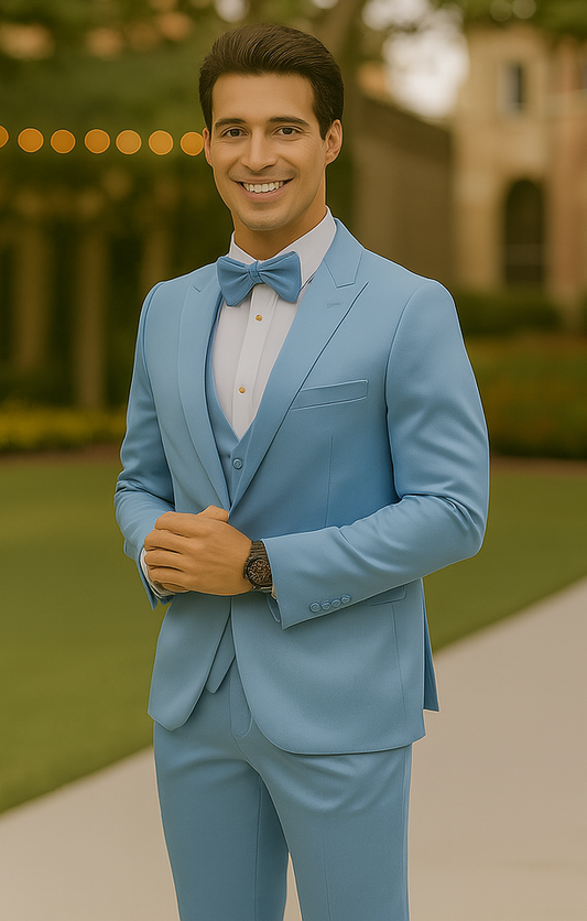 Light Blue Satin Tuxedo Four Piece Set - Wedding - Prom