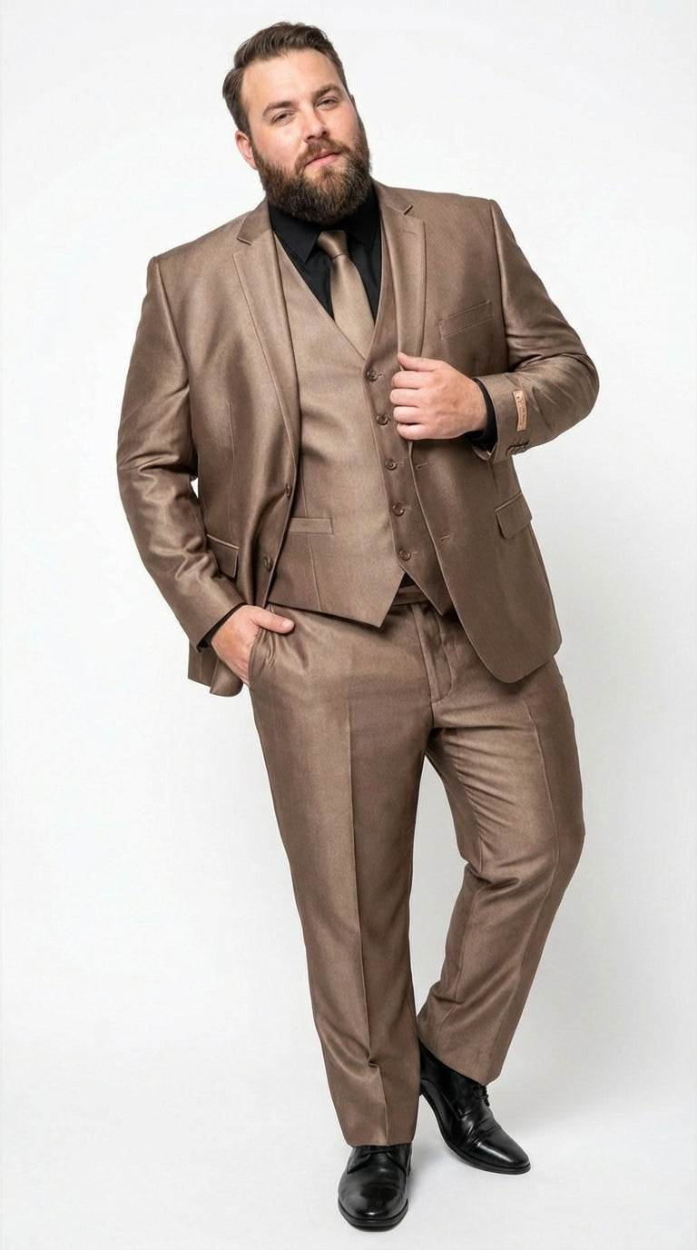 Mens Bronze Brown Mocco 3 Piece Suit Modern Formal Suit Set for Wedding, Prom and Business Events Light Brown Coffee Dark Tan - 34 Short or Extra Small