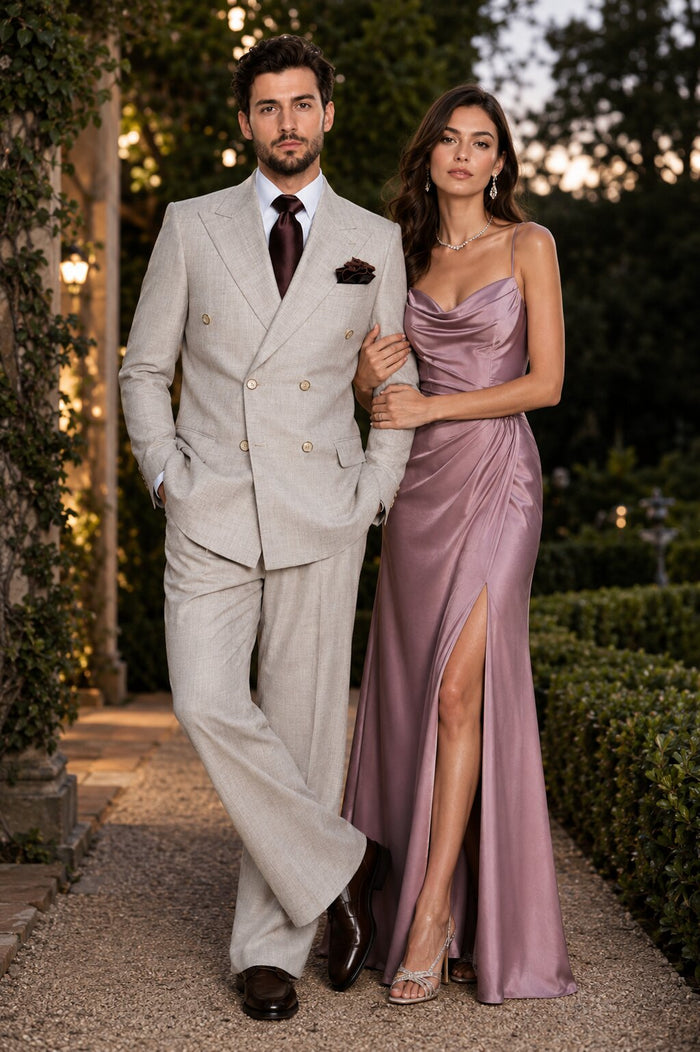 Suits With Baggy Pleated Pants - Wide Leg Pants 100% Wool - Classic Fit in  Light Brown Color by Rossiman