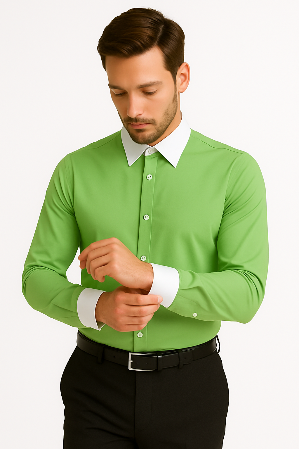 Classic Stylish Fashionable -White Collar Two Toned Contrast white collars Multi-color Men's Dress Shirt - Medium 15.5" Neck / 34-35" Sleeve
