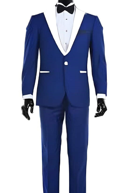 Mens Big and Tall Linen Suits - Royal Blue Linen Summer Fabric Suit