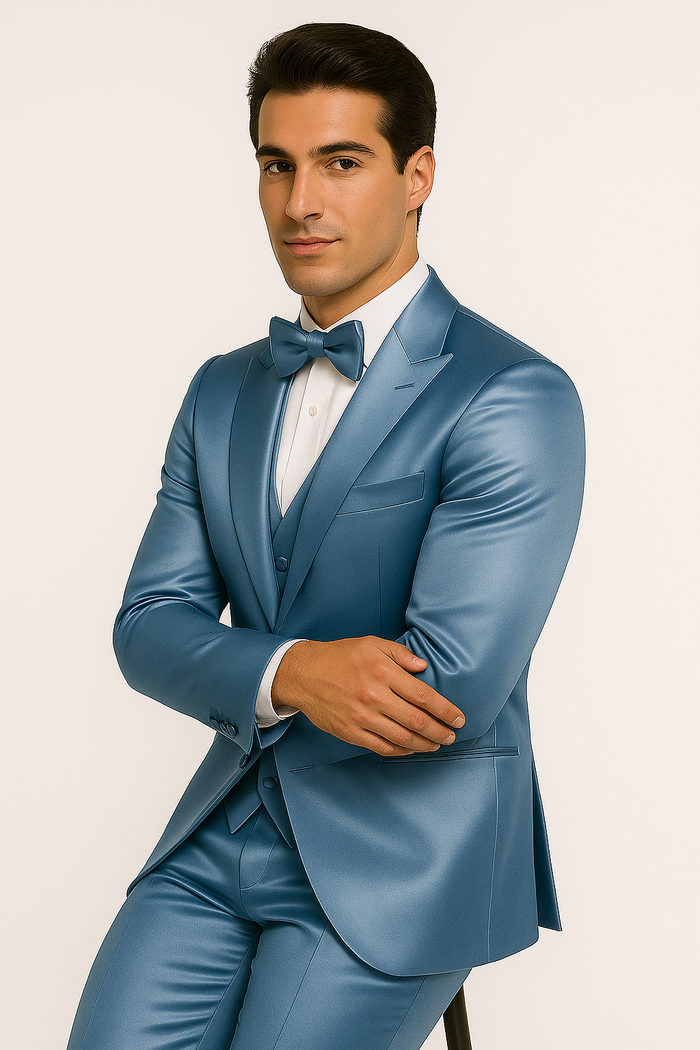 Light Blue Satin Tuxedo Four Piece Set - Wedding - Prom