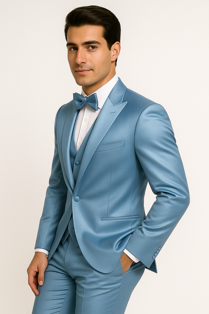 Light Blue Satin Tuxedo Four Piece Set - Wedding - Prom