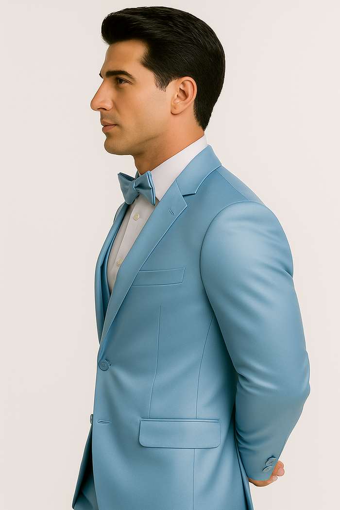 Light Blue Satin Tuxedo Four Piece Set - Wedding - Prom