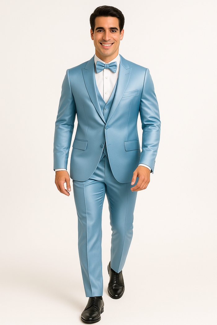 Light Blue Satin Tuxedo Four Piece Set - Wedding - Prom