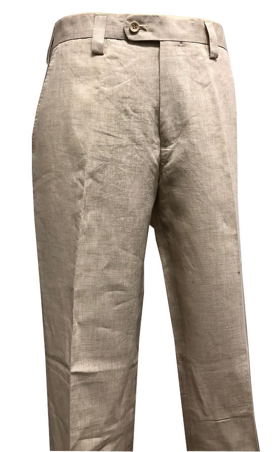 Linen Pants for Men Beige Tan Flat Front P3116-06 - dress size pants : 28 Unfinished bottom