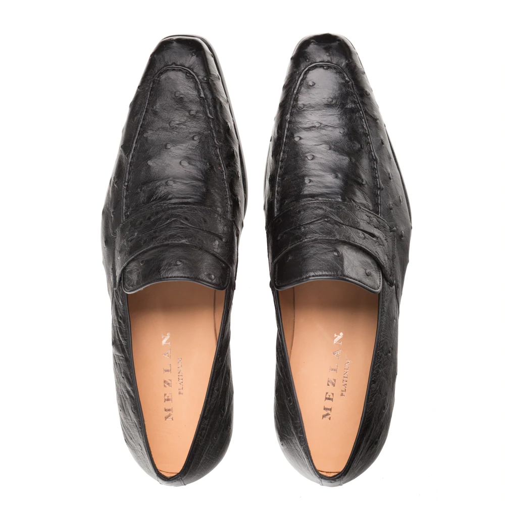 Mezlan Lisbon Ostrich Quill Penny Loafers Black (4561-S) - Medium