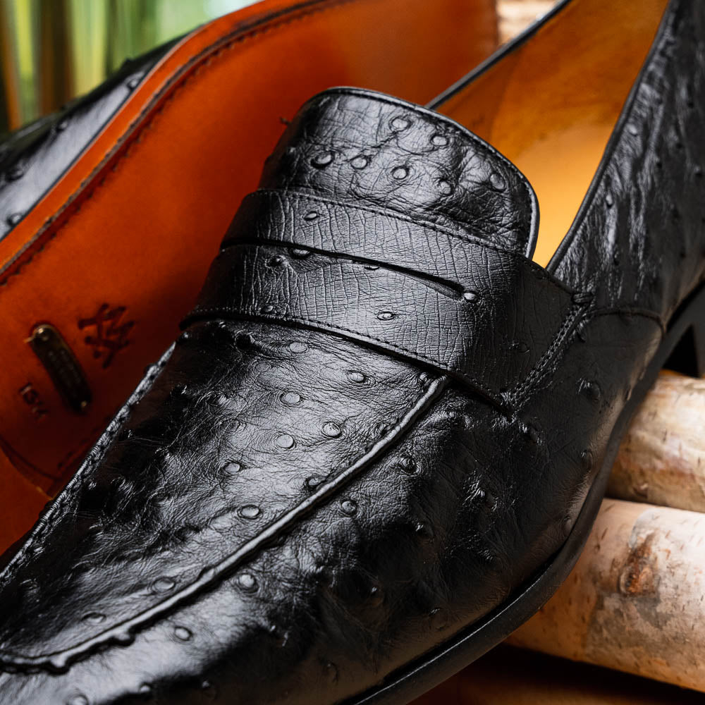 Mezlan Lisbon Ostrich Quill Penny Loafers Black (4561-S) - Medium