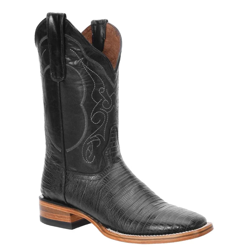 Mens White Diamond Boot Black Lizard Print Boots Square Toe - 6
