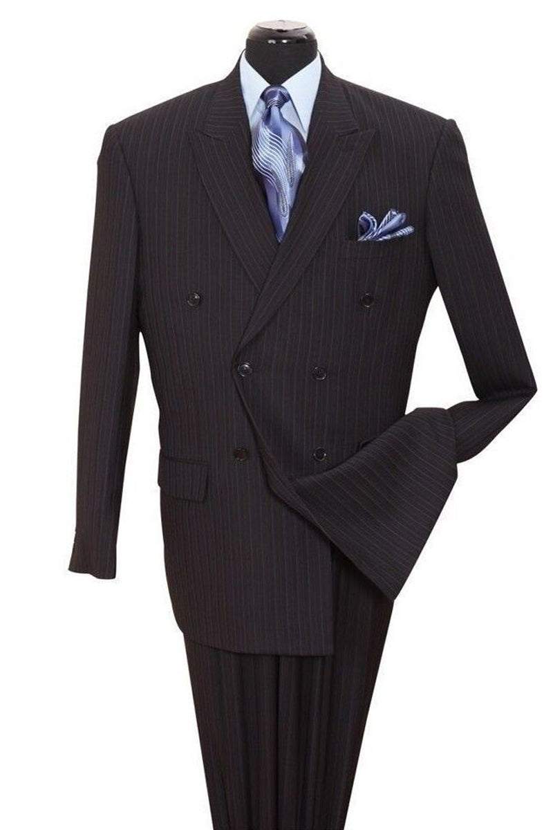 "Classic Men's Double Breasted Pinstripe Suit - Smooth Black Finish"