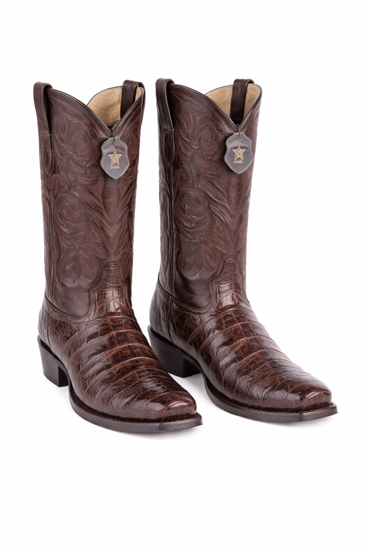 Los Altos Belly 7 Toe Brown Caiman Boots-New Designer Collection