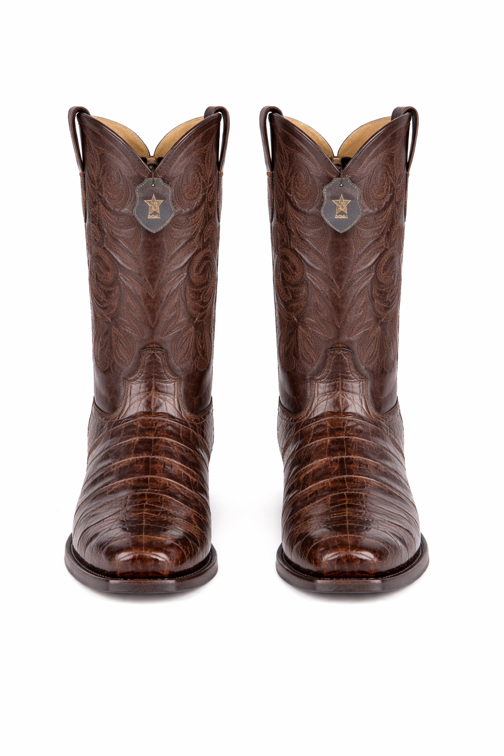 Los Altos Belly 7 Toe Brown Caiman Boots-New Designer Collection - 6