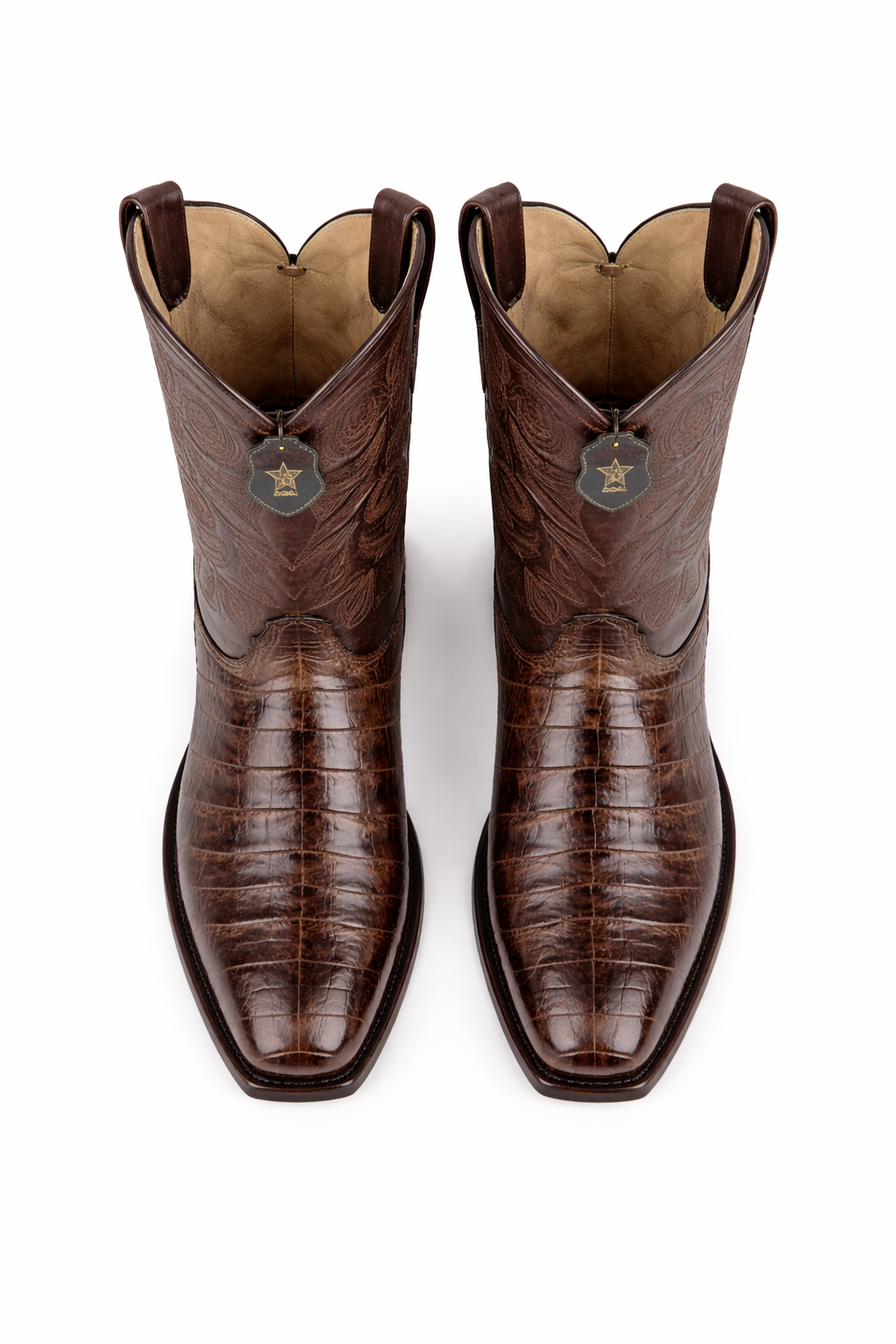 Los Altos Belly 7 Toe Brown Caiman Boots-New Designer Collection - 6