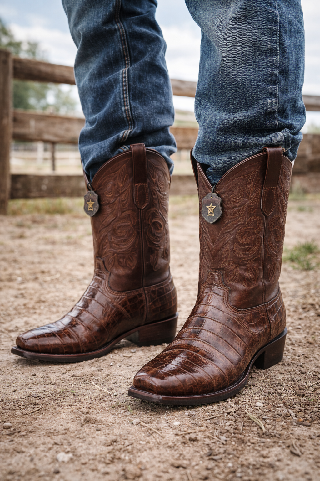Los Altos Belly 7 Toe Brown Caiman Boots-New Designer Collection - 6