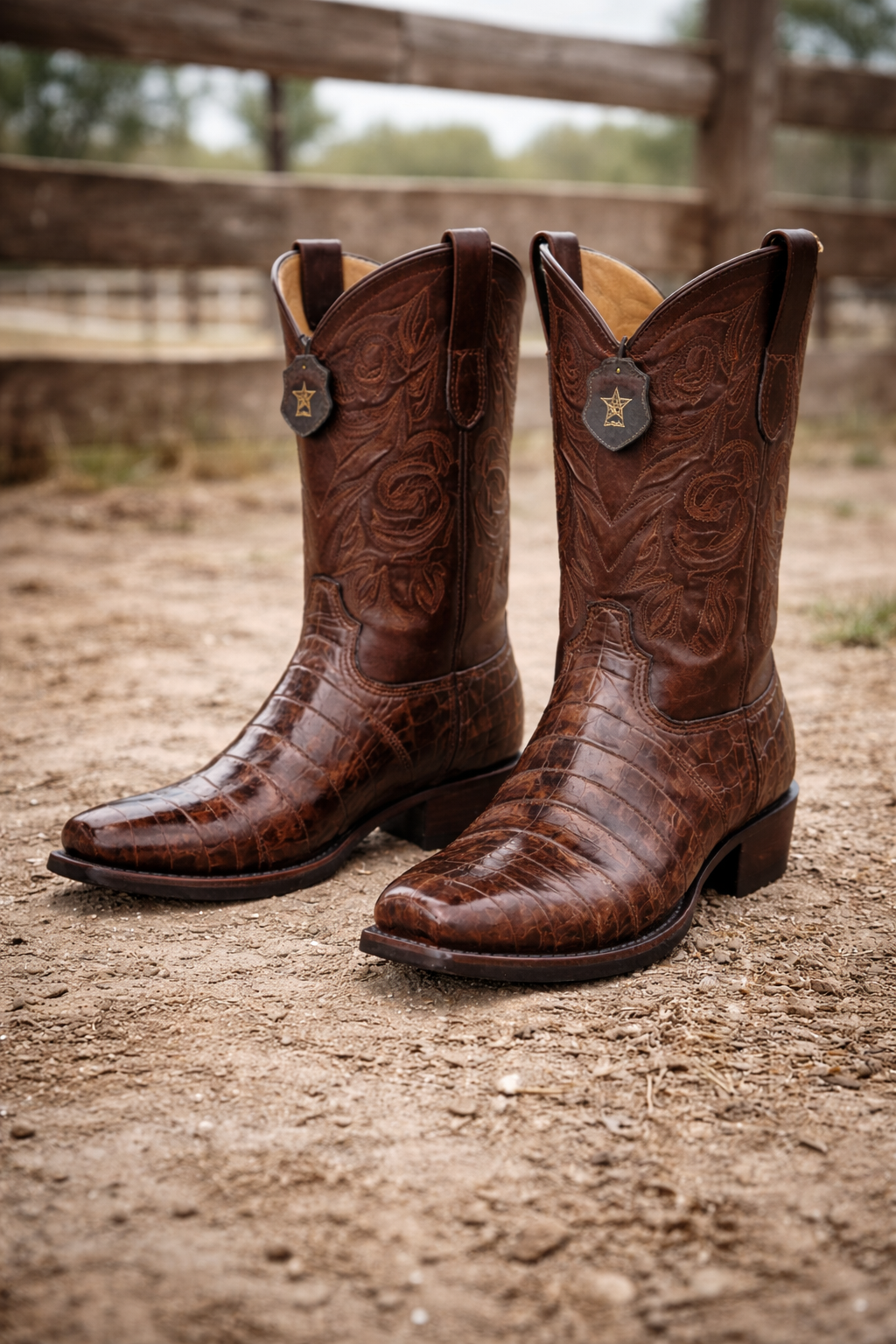 Los Altos Belly 7 Toe Brown Caiman Boots-New Designer Collection - 6