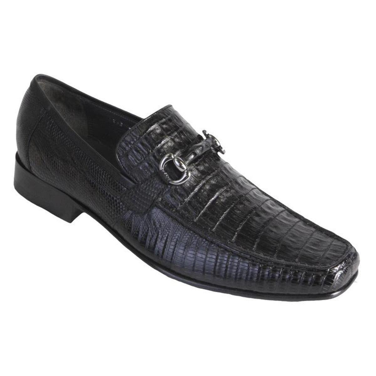 Los Altos  Black Crocodile Lizard Metal Bit Loafers - 8