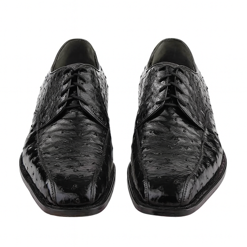 Los Altos Black Full Quill Ostrich Bicycle Toe Men's Lace Up Shoes