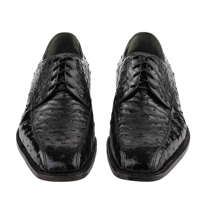 Los Altos Black Full Quill Ostrich Bicycle Toe Men's Lace Up Shoes