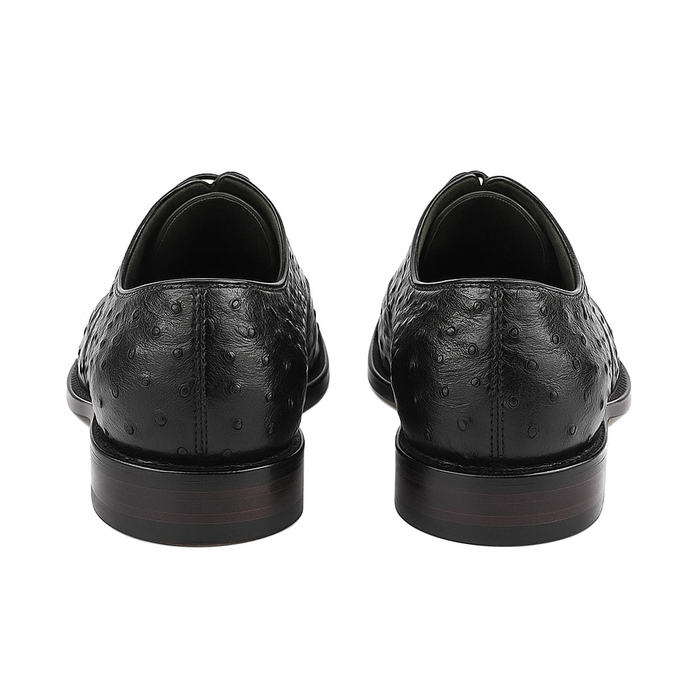 Los Altos Black Full Quill Ostrich Bicycle Toe Men's Lace Up Shoes
