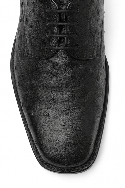 Los Altos Black Full Quill Ostrich Bicycle Toe Men's Lace Up Shoes