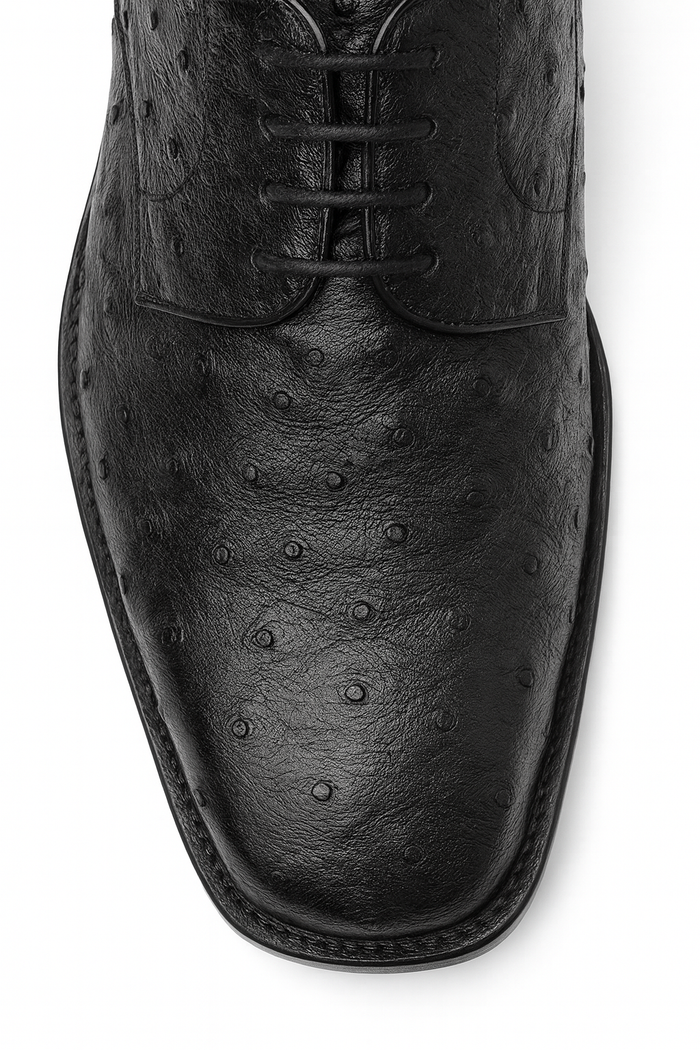 Los Altos Black Full Quill Ostrich Bicycle Toe Men's Lace Up Shoes